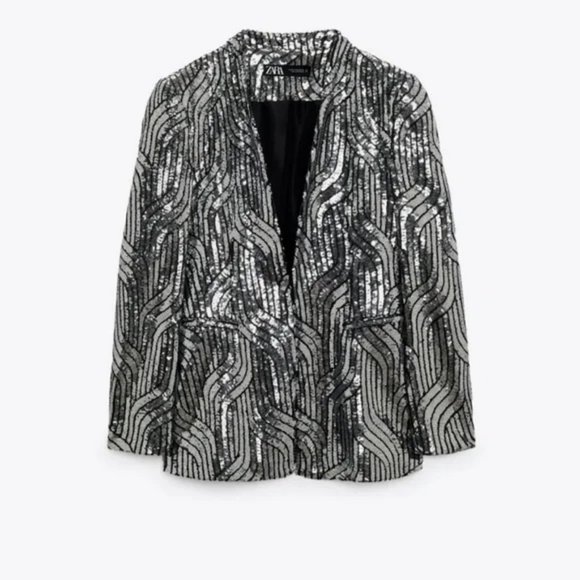 ZARA COLLARLESS SEQUIN BLAZER - Picture 4 of 6
